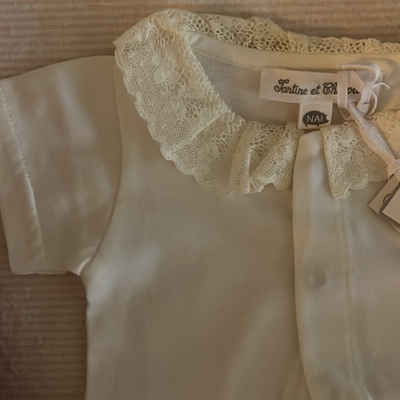 Tartine et Chocolat white baby onesie with lace collar size NB - Picture 4 of 4